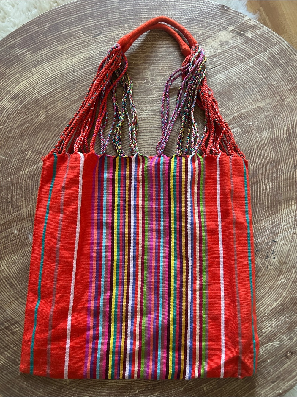 Women’s Red Striped Handwoven Tote Top